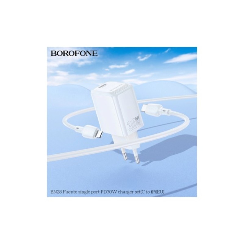 Зарядний пристрій BOROFONE BN28 Fuente USB-C PD30W + cable USB-C to Lightning White (6941991120305)