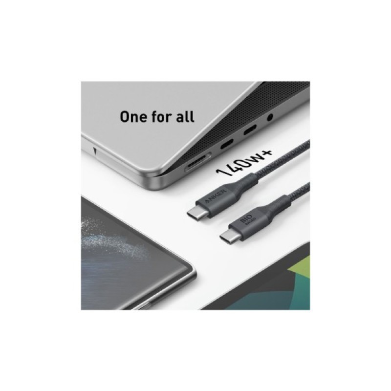 Дата кабель USB-C to USB-C 1.8m 140W bio-nylon 544 black Anker (A80F6H11)
