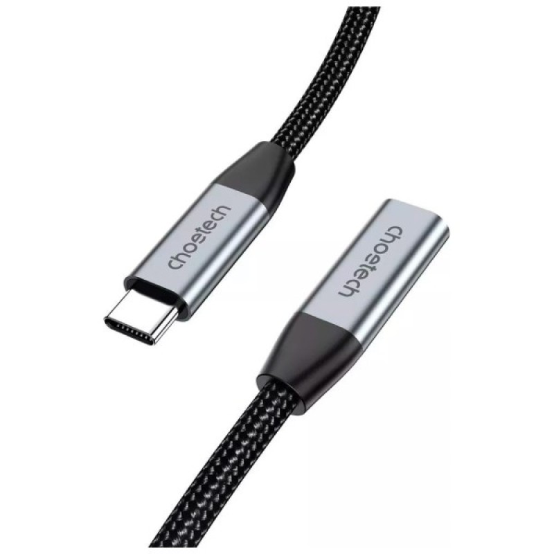Дата кабель USB-C 3.1 AM/AF 2.0m 10Gbps 100W nylon braid Choetech (XCC-1039-CA-GY)