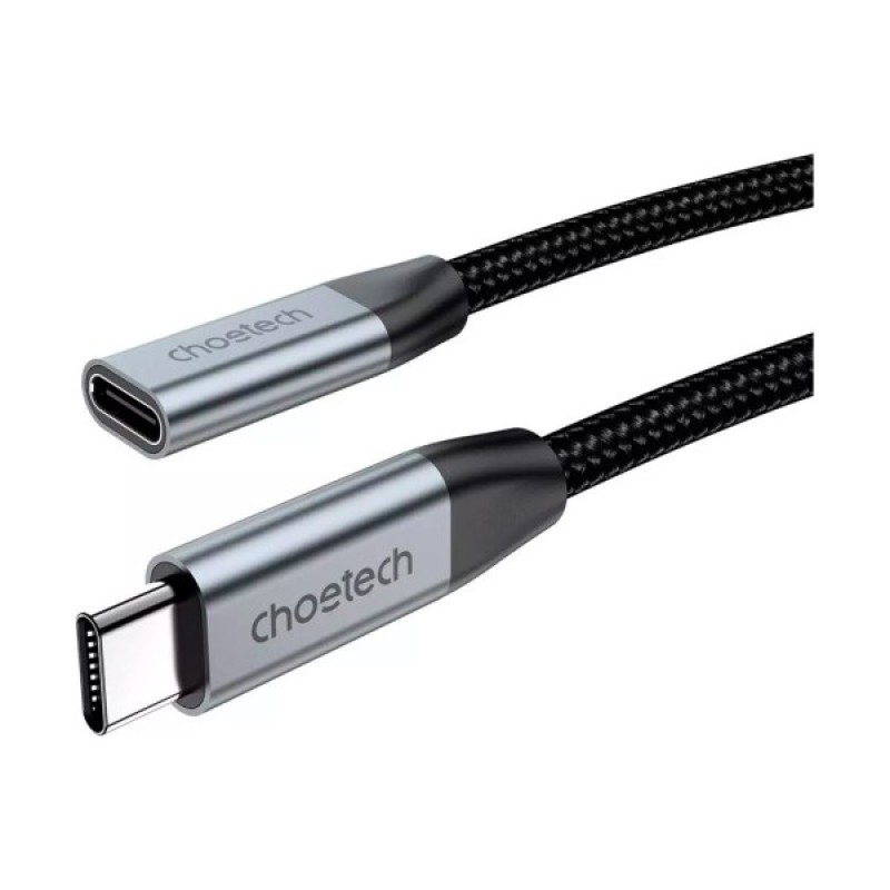 Дата кабель USB-C 3.1 AM/AF 2.0m 10Gbps 100W nylon braid Choetech (XCC-1039-CA-GY)