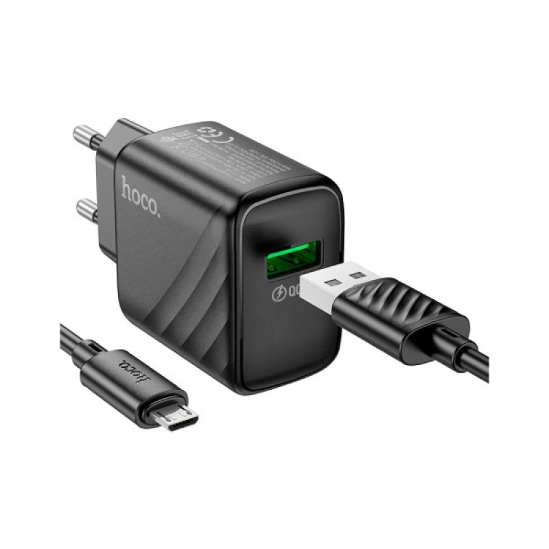 Зарядний пристрій HOCO CS21A Rich USB QC3.0 + cable USB to Micro 5P Black (6942007609890)
