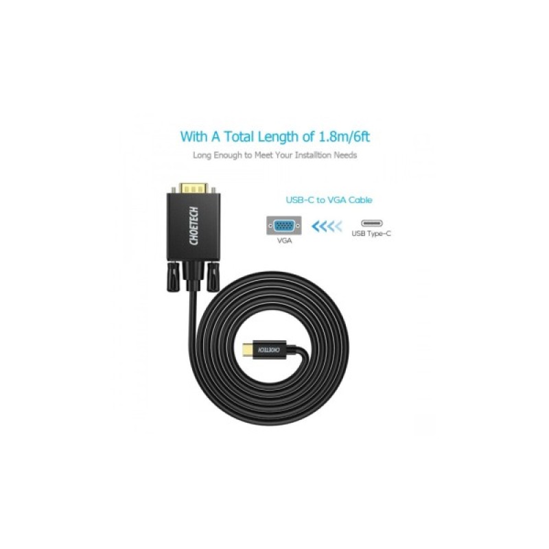 Кабель мультимедійний USB-C to VGA 1.8m FHD60Hz black Choetech (XCV-1801-BK)