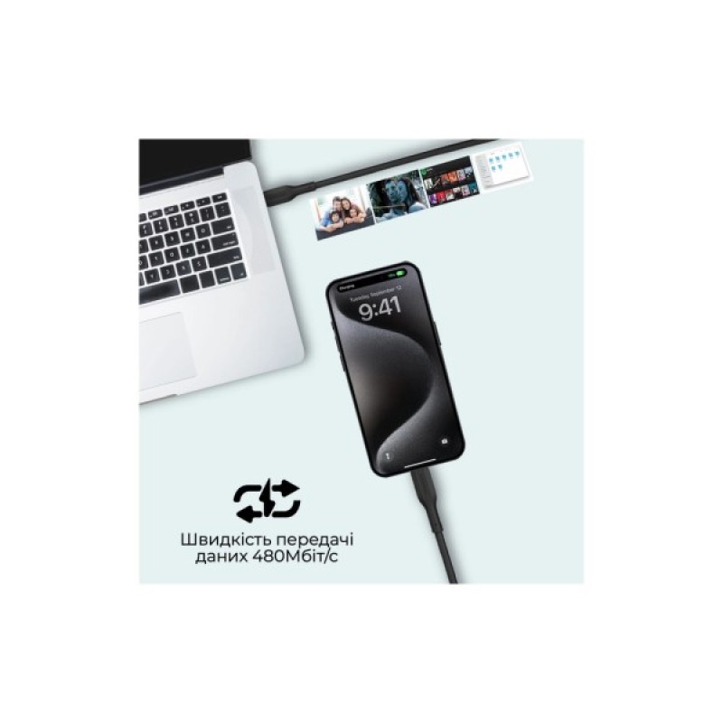 Дата кабель USB-C to USB-C cablekit-cc.black Promate (cablekit-cc.black)