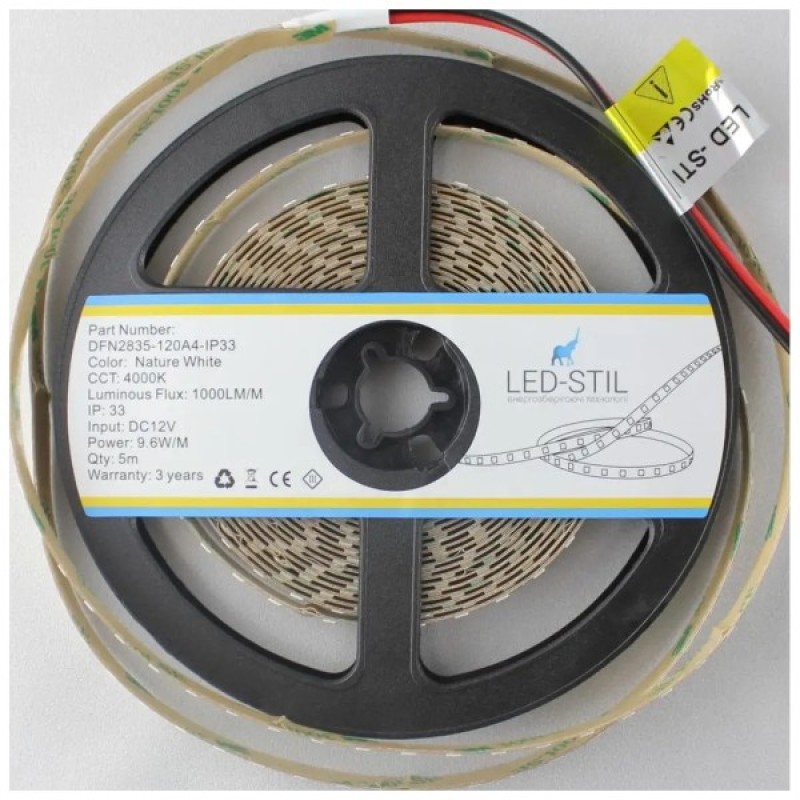 Світлодіодна стрічка LED-STIL 4000K 9,6 Вт/м 2835 120 діодів IP33 12 Вольт 1000 lm нейтральне світло (DFN2835-120A4-IP33)
