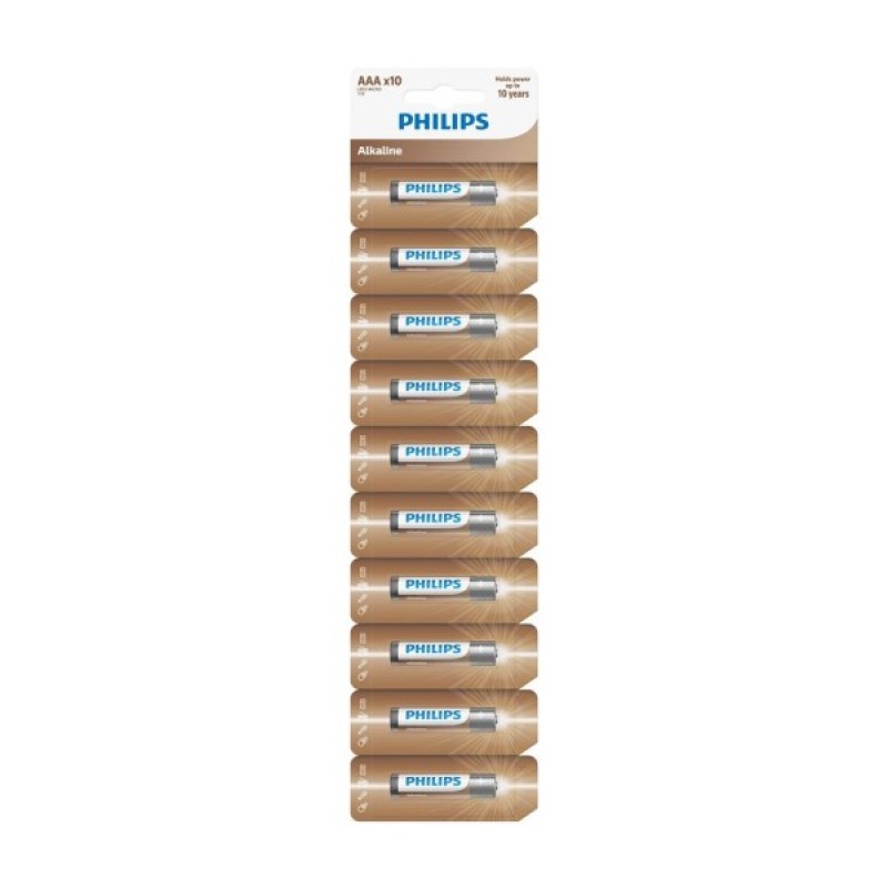 Батарейка Philips AАА Entry Alkaline, лужна, стрічка 10 шт (LR03AL10S/10)