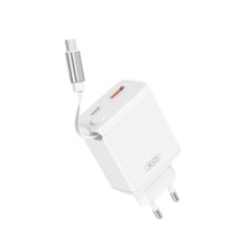 Зарядний пристрій XO 1xUSB-C + 1xUSB QC30W GaN + cable USB-C to USB-C white (XO-CE31)