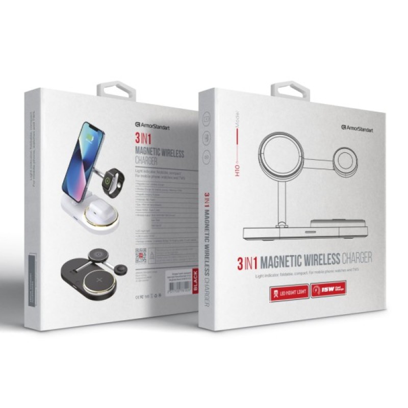 Зарядний пристрій Armorstandart Wireless Charging H102 3 in 1 Magnetic Black (ARM78103)
