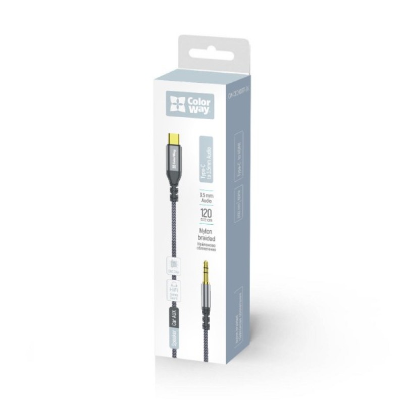 Кабель мультимедійний USB-C to 3.5mm M 1.2m gray ColorWay (CW-CBPDJ071-G)