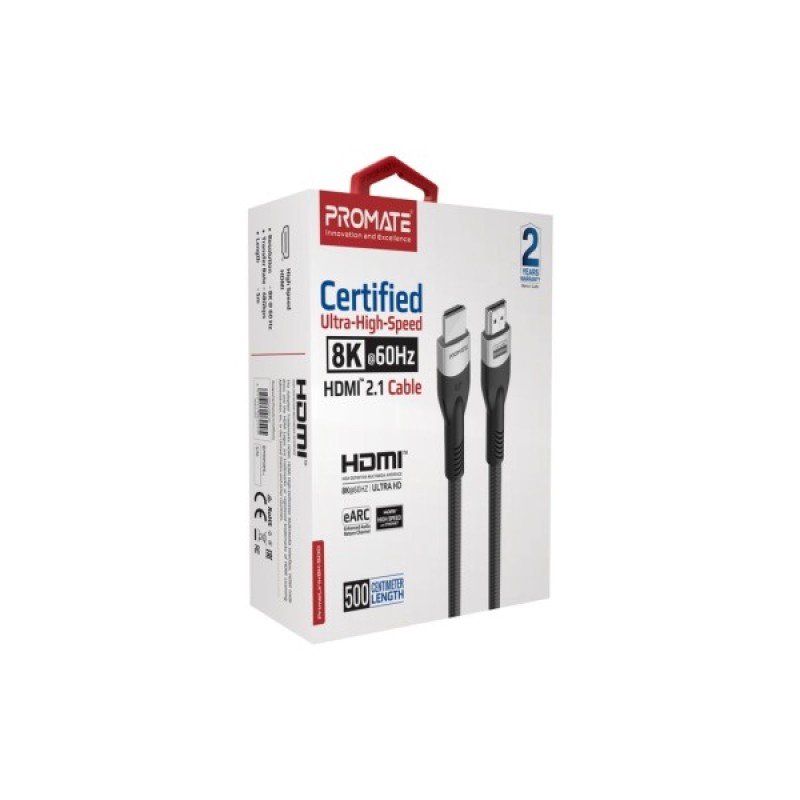 Кабель мультимедійний HDMI to HDMI 5.0m v2.1 grey Promate (primelink8k-500.grey)