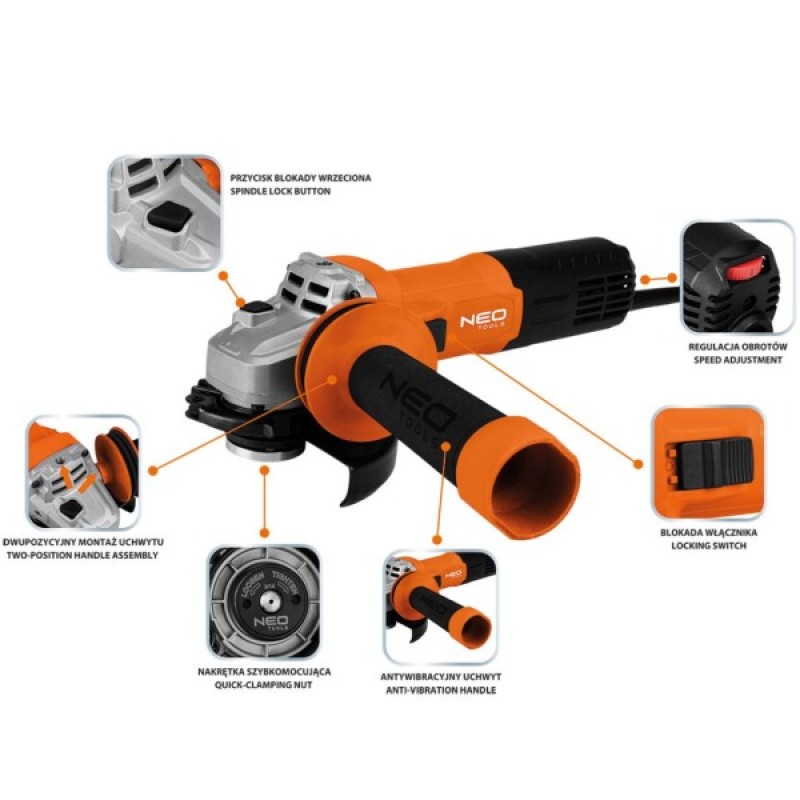 Шліфувальна машина Neo Tools 125мм, 1000W, 12000об/хв, 2.0кг (04-716)