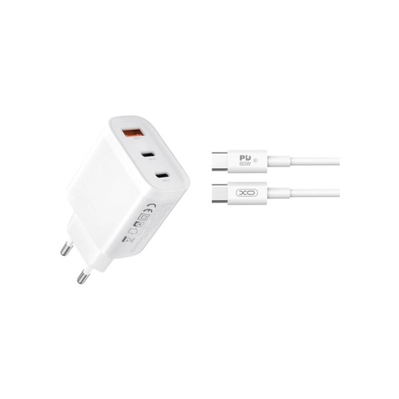 Зарядний пристрій XO L117-CC 2xUSB-C PD45W + 1xUSB-A QC3.0 White (L117-CC.white)