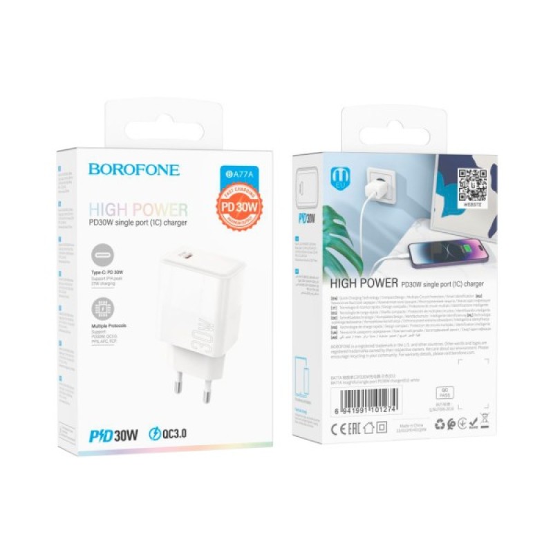 Зарядний пристрій BOROFONE BA77A Insightful USB-C PD30W White (6941991101274)