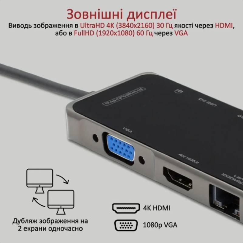 Концентратор Promate USB-C 11-in-1 Promate primehub-pro.grey (primehub-pro.grey)
