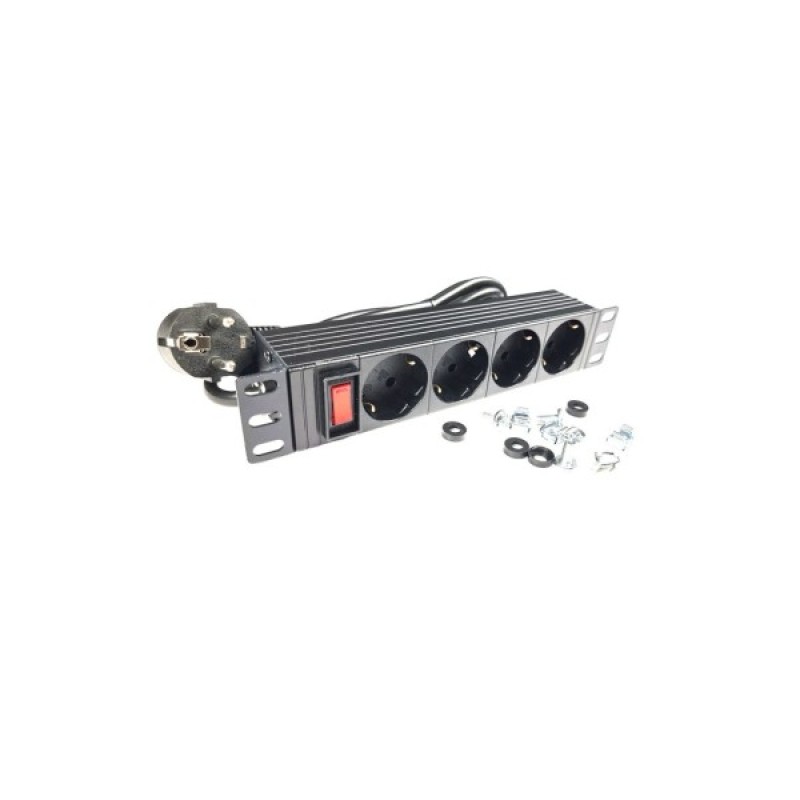 Силовий блок 10" 1U, 4xSchuko, кабель 1.8м, вилка Schuko, алюм. корпус Eserver (WT-2316A)