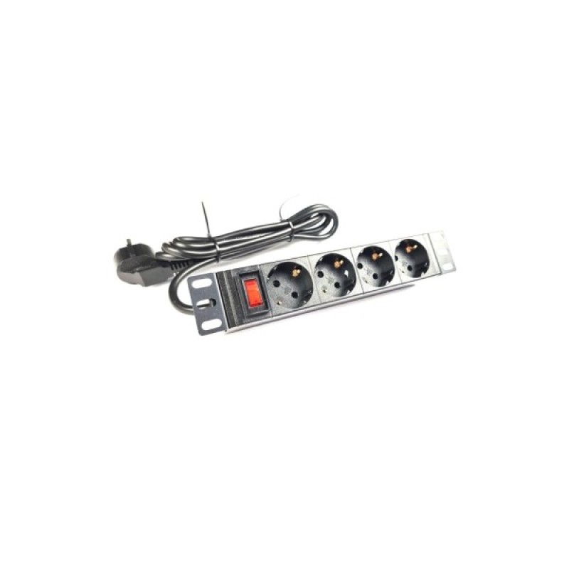 Силовий блок 10" 1U, 4xSchuko, кабель 1.8м, вилка Schuko, алюм. корпус Eserver (WT-2316A)