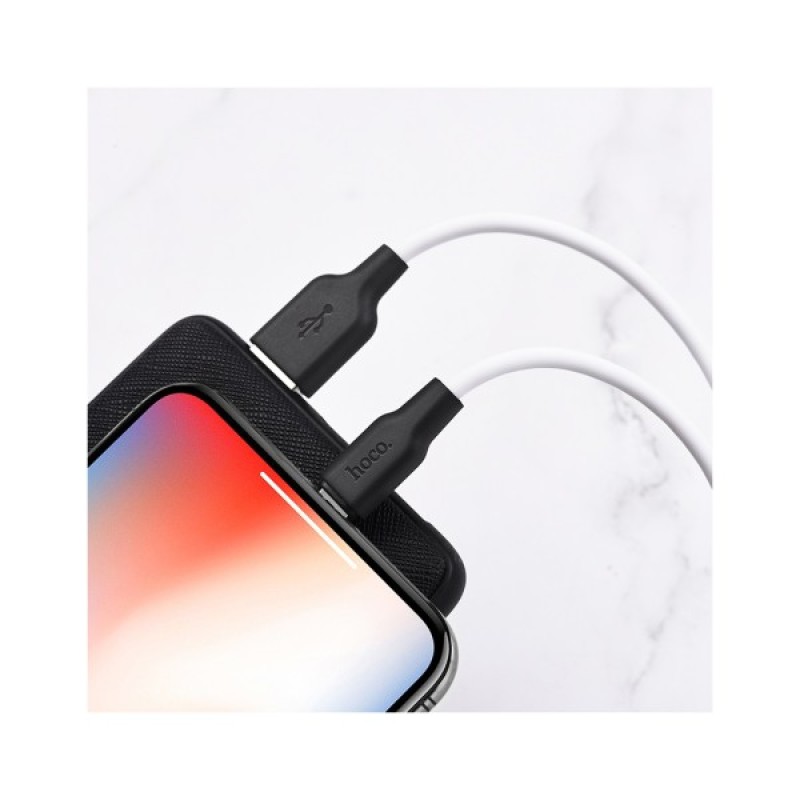 Дата кабель USB 2.0 AM to Lightning 2.0m 2.4A silicone X21 black+white HOCO (6931474713780)