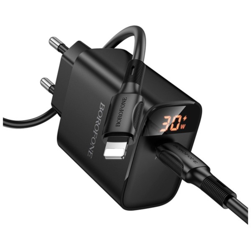 Зарядний пристрій BOROFONE BA97A Ilustre USB-C PD30W digital display + cable USB-C to Lightning Black (6941991120497)