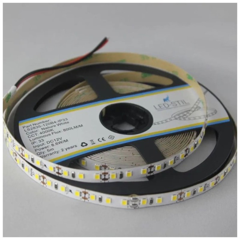 Світлодіодна стрічка LED-STIL 4000K 8,6 Вт/м 2835 120 діодів IP33 12 Вольт 800 lm нейтральне світло (LS2835-120B4-IP33)