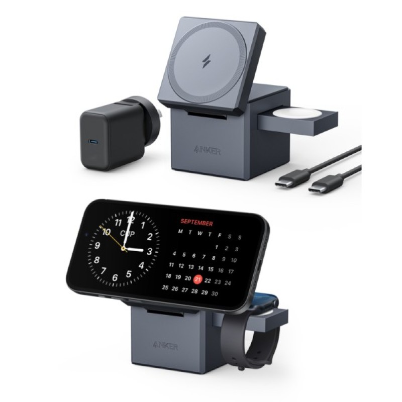 Зарядний пристрій Anker MagGo Wireless Charging Station 15W 3-in-1 Cube Black (Y1811G11)