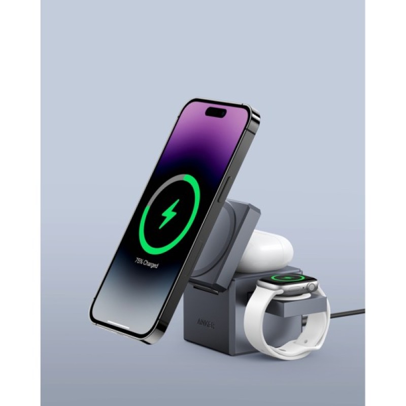 Зарядний пристрій Anker MagGo Wireless Charging Station 15W 3-in-1 Cube Black (Y1811G11)