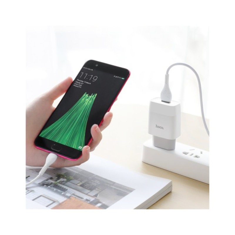 Зарядний пристрій HOCO C72A USB + cable USB to USB-C 10.5W White (Hoco C72AW/Tc)