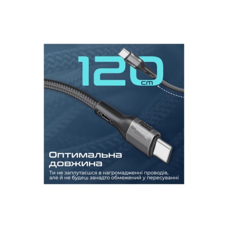 Дата кабель USB-C to USB-C 1.2m 60W PD FletchLink-CC black Promate (fletchlink-cc.black)