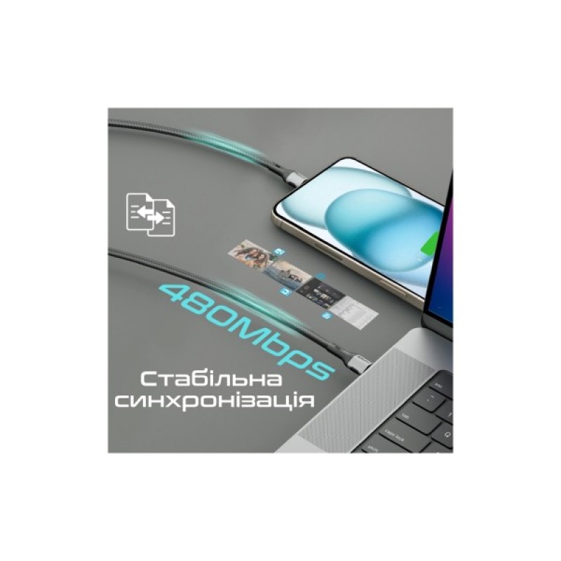 Дата кабель USB-C to USB-C 1.2m 60W PD FletchLink-CC black Promate (fletchlink-cc.black)
