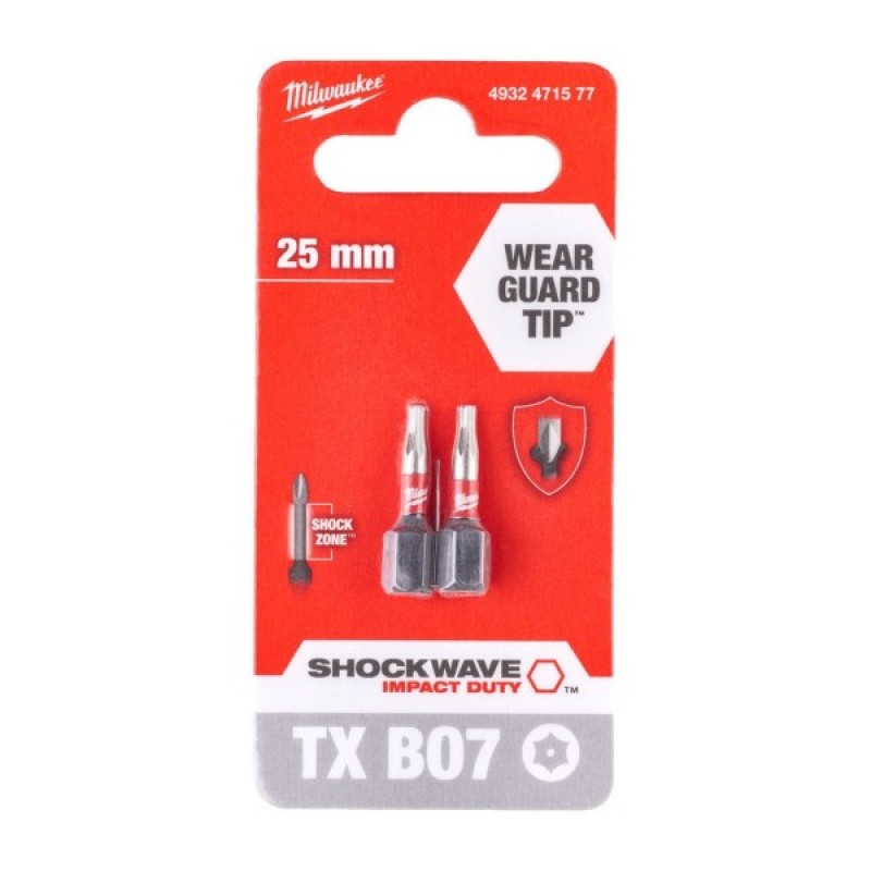 Набір біт Milwaukee SHOCKWAVE, TX BO7, 25мм, 2шт (4932471577)