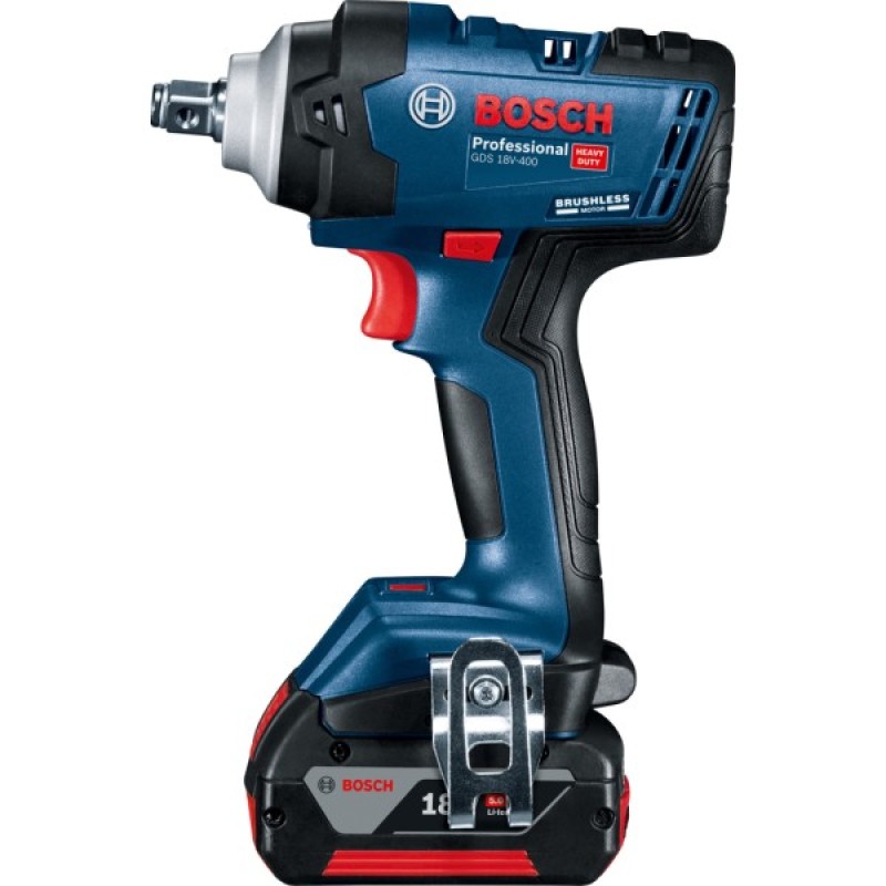 Гайковерт Bosch GDS 18V-400, 2x5Ah, 400 Нм, 0-2500 об/хв, кейс, зажим квадрат, 1.87 кг (0.601.9K0.020)