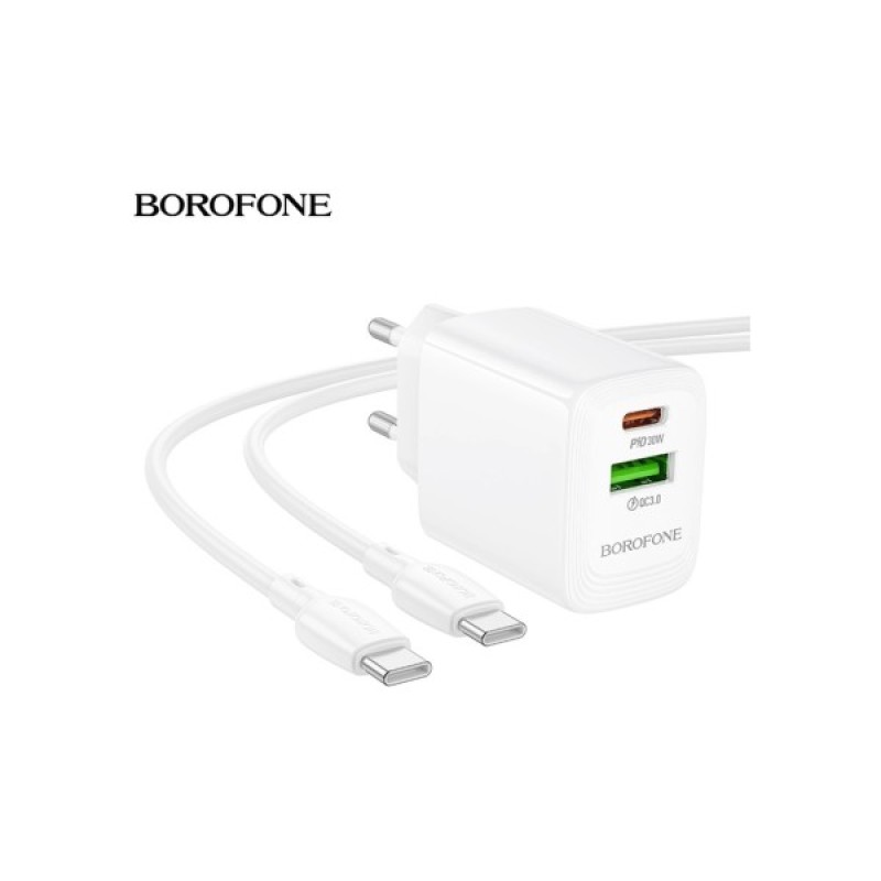 Зарядний пристрій BOROFONE BN29 Fuente 1xUSB-C PD30W + 1xUSB QC3.0 White (6941991120329)