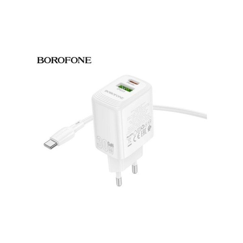 Зарядний пристрій BOROFONE BN29 Fuente 1xUSB-C PD30W + 1xUSB QC3.0 White (6941991120329)