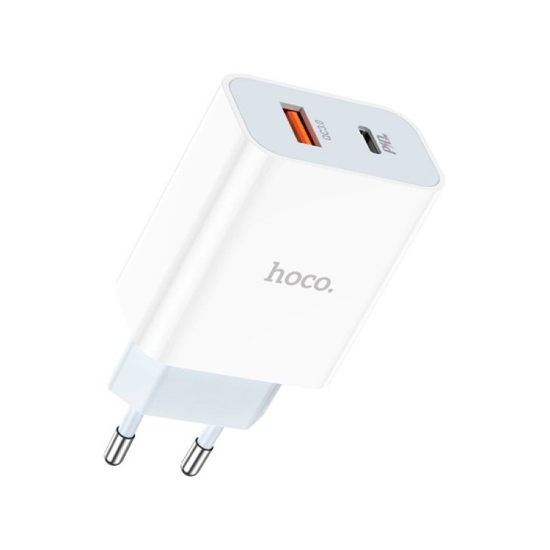 Зарядний пристрій HOCO C97A 1xUSB-C PD20W + 1xUSB QC3.0 White (6931474766076)