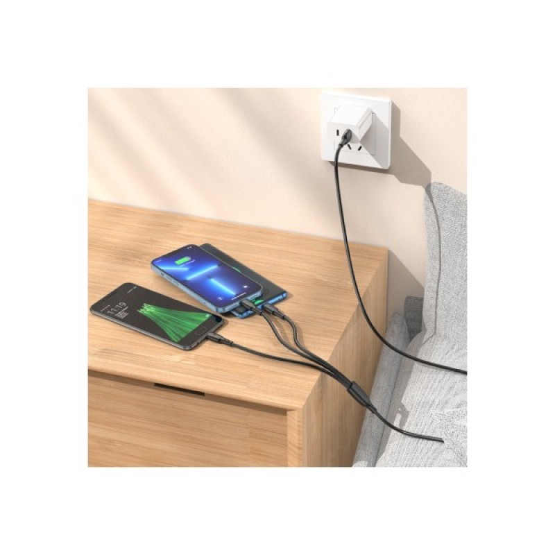Дата кабель USB 2.0 AM to Lightning+USB-C+Micro 5P 1.0m 2A PVC BX71 black BOROFONE (6974443384543)
