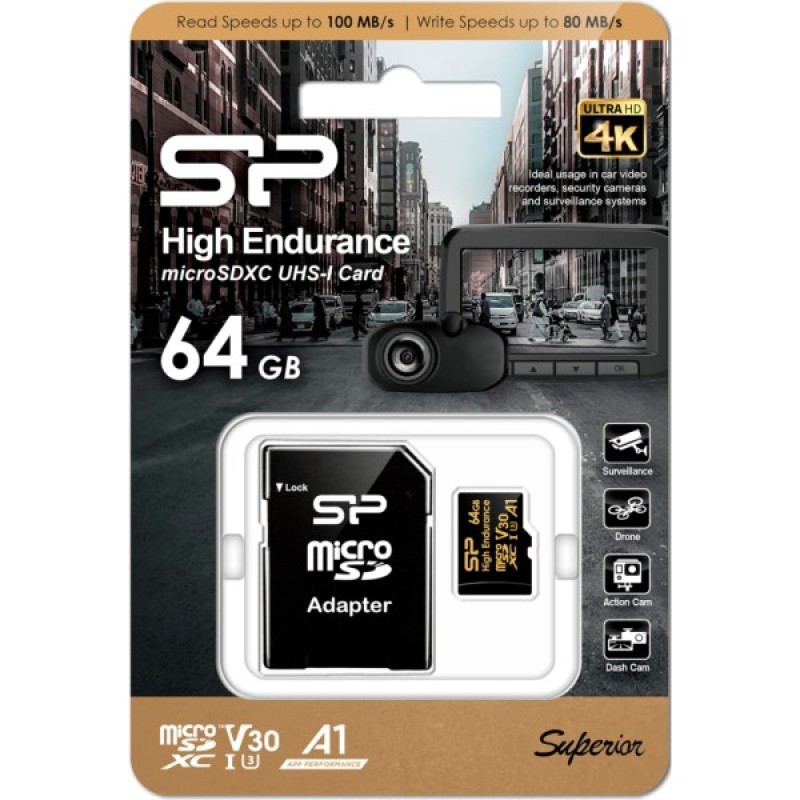 Карта пам'яті Silicon Power 64GB microSDXC class 10 UHS-I U3 V30 A1 High Endurance (SP064GBSTXDV3V1HSP)