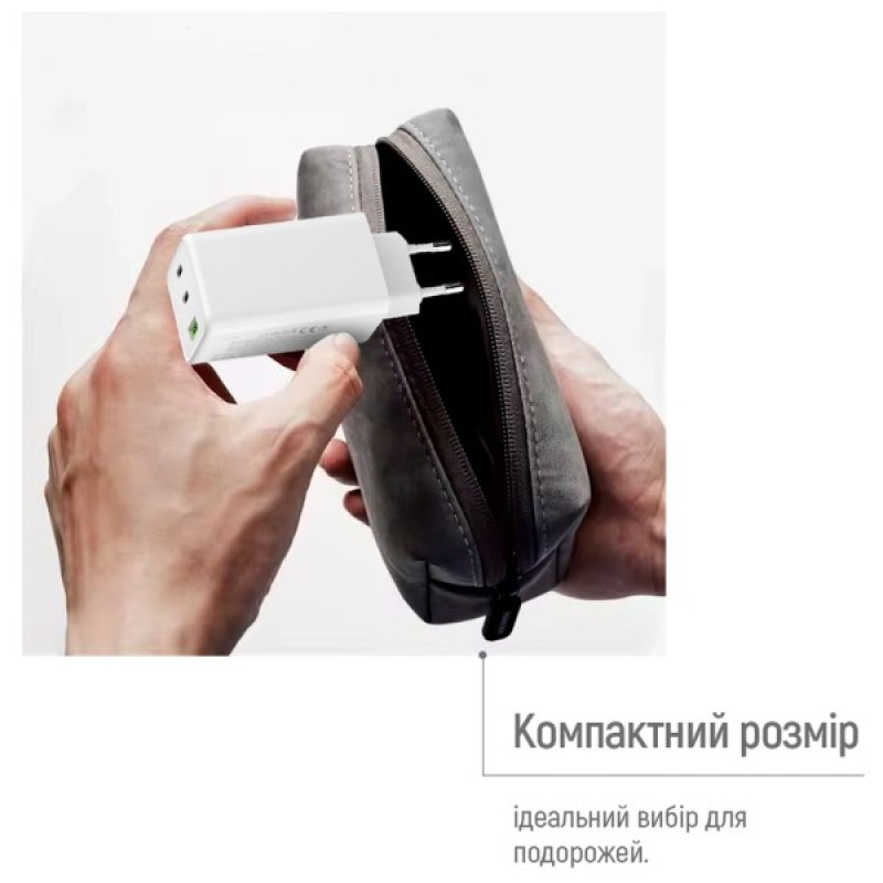 Зарядний пристрій ColorWay C101B GaN Mini 100W PD PPS 2xUSB-C + USB-A white (CW-CHS061PD-WT)