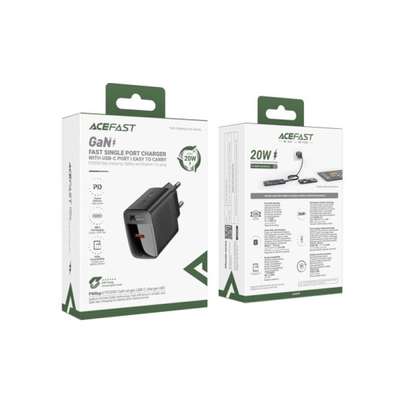 Зарядний пристрій Acefast A82 USB-C PD20W GaN Black (6974316283232)