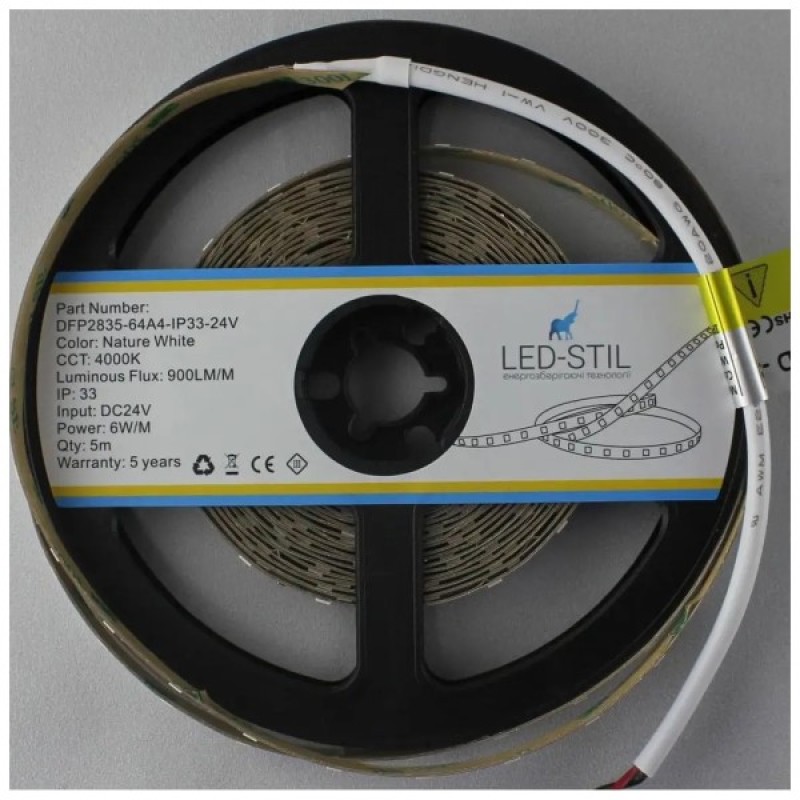 Світлодіодна стрічка LED-STIL 4000K 6 Вт/м 2835 64 діода IP33 24 Вольта 900 lm нейтральне світло (DFP2835-64A4-IP33-24V)
