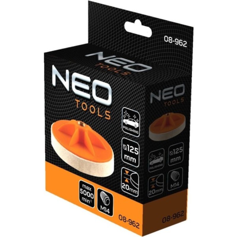 Круг зачистний Neo Tools полірувальний, губка середньої твердості , M14, 125x20мм (08-962)