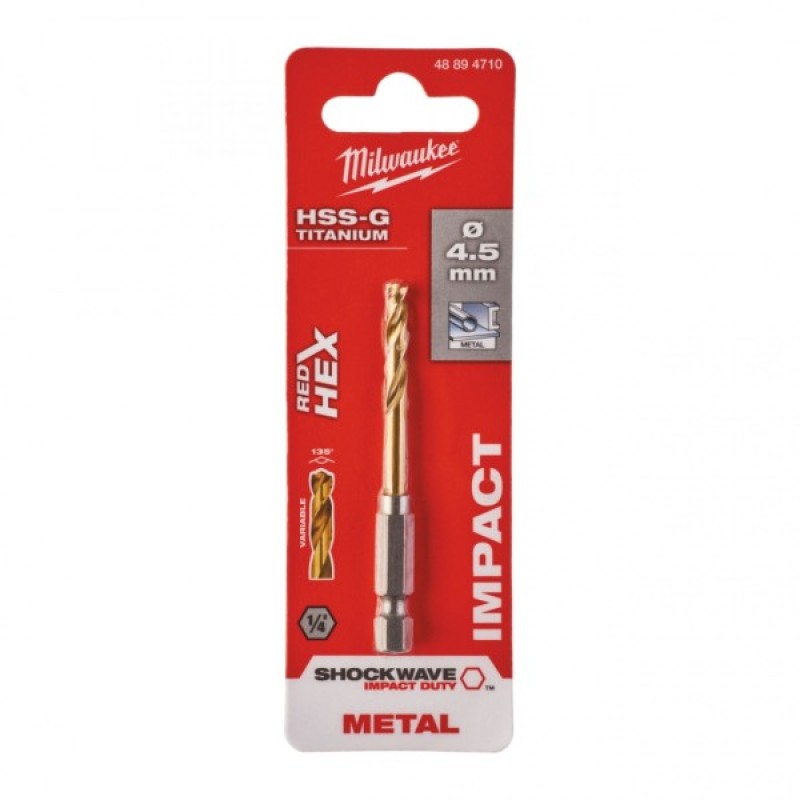 Свердло Milwaukee по металу RedHEX HSS-G TiN, 4,5 мм (48894710)