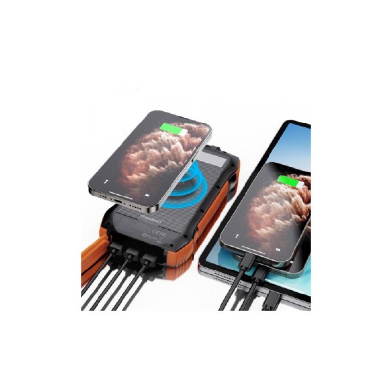 Батарея універсальна Choetech Wireless 20000mAh 20W, PD, QC/3.0, solar panel, Qi-5W, Black-Orange (B657-OR)