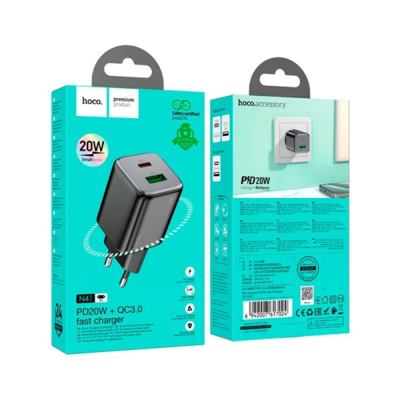 Зарядний пристрій HOCO N41 Almighty 1xUSB-C PD20W + 1xUSB QC3.0 Black (6942007617024)