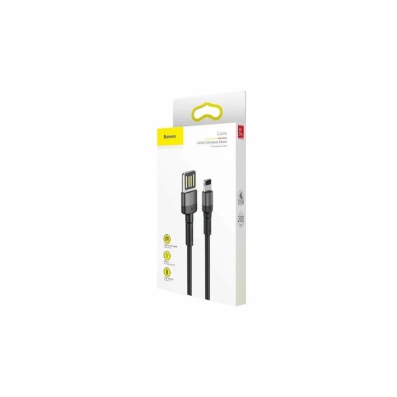 Дата кабель USB 2.0 AM to Lightning 2.0m Cafule grey+black Baseus (CALKLF-HG1)