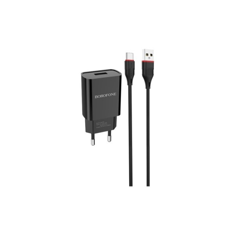 Зарядний пристрій BOROFONE BA20A Sharp USB + cable USB to USB-C 10.5W Black (6931474702142)