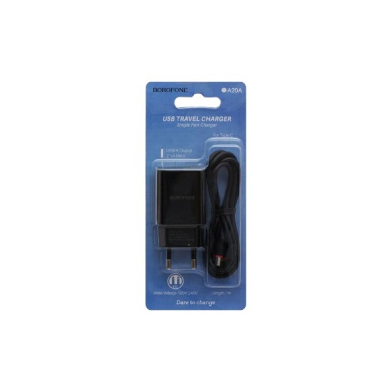 Зарядний пристрій BOROFONE BA20A Sharp USB + cable USB to USB-C 10.5W Black (6931474702142)