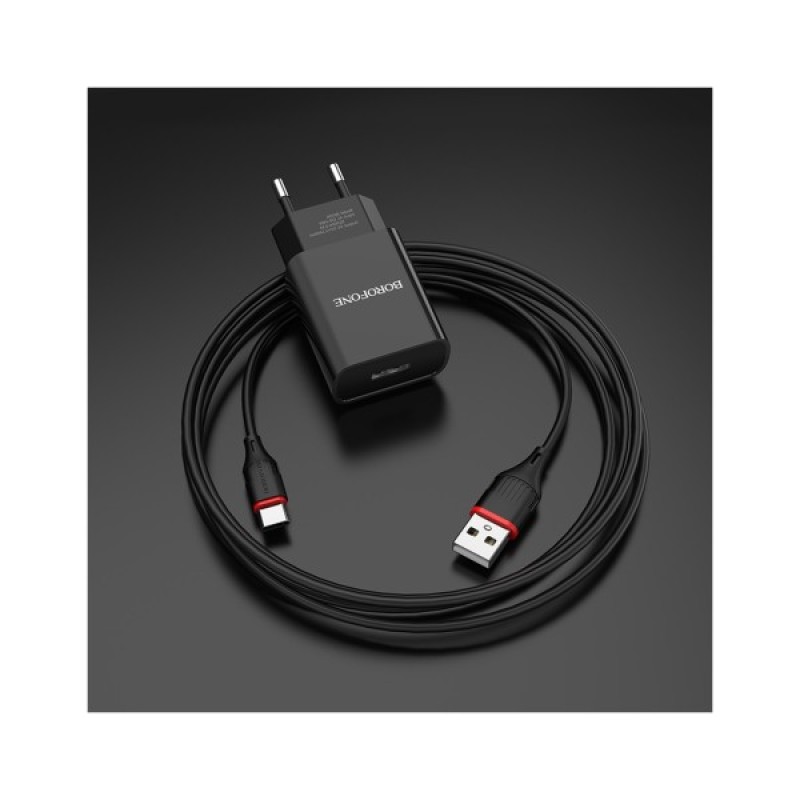Зарядний пристрій BOROFONE BA20A Sharp USB + cable USB to USB-C 10.5W Black (6931474702142)