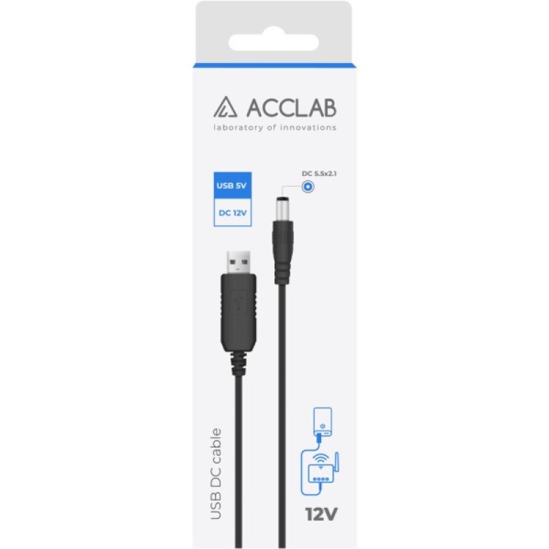 Кабель живлення USB to DC 5.5x2.1mm 12V 1.0m 1.0A ACCLAB (1283126565120)