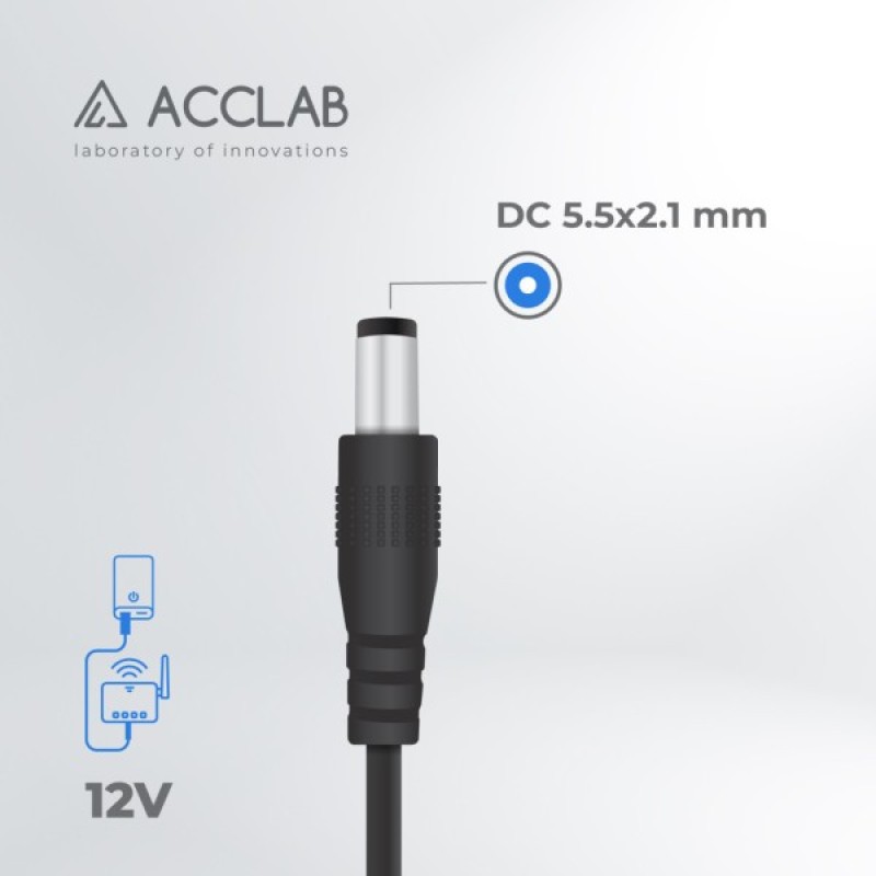 Кабель живлення USB to DC 5.5x2.1mm 12V 1.0m 1.0A ACCLAB (1283126565120)