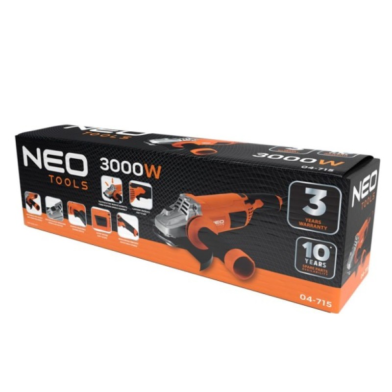 Шліфувальна машина Neo Tools 230мм, 3000W, 6600об/хв, 5.6кг (04-715)