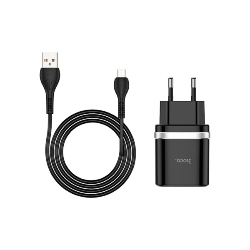 Зарядний пристрій HOCO C12Q Smart USB QC3.0 + cable Micro 18W Black (6931474716279)