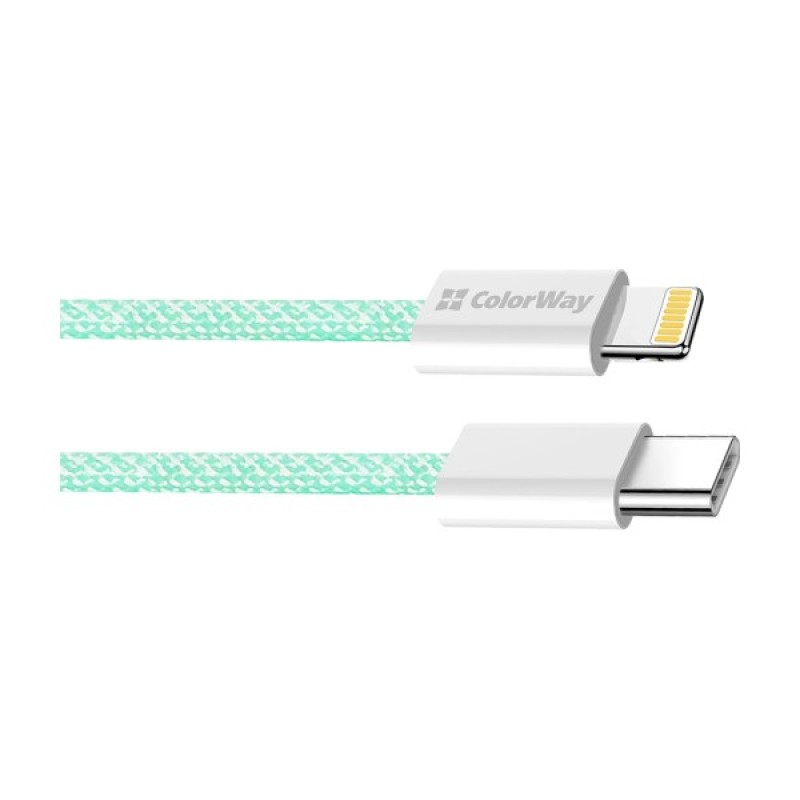 Дата кабель USB-C to Lightning 1.0m 27W green ColorWay (CW-CBPDCL061-G)